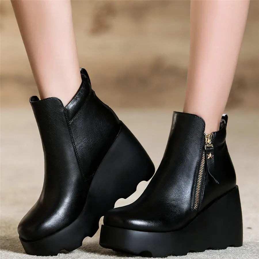 

Punk Goth Platform Pumps Shoes Women Genuine Leather Wedges High Heel Ankle Boots Female High Top Round Toe Oxfords Casual Shoes