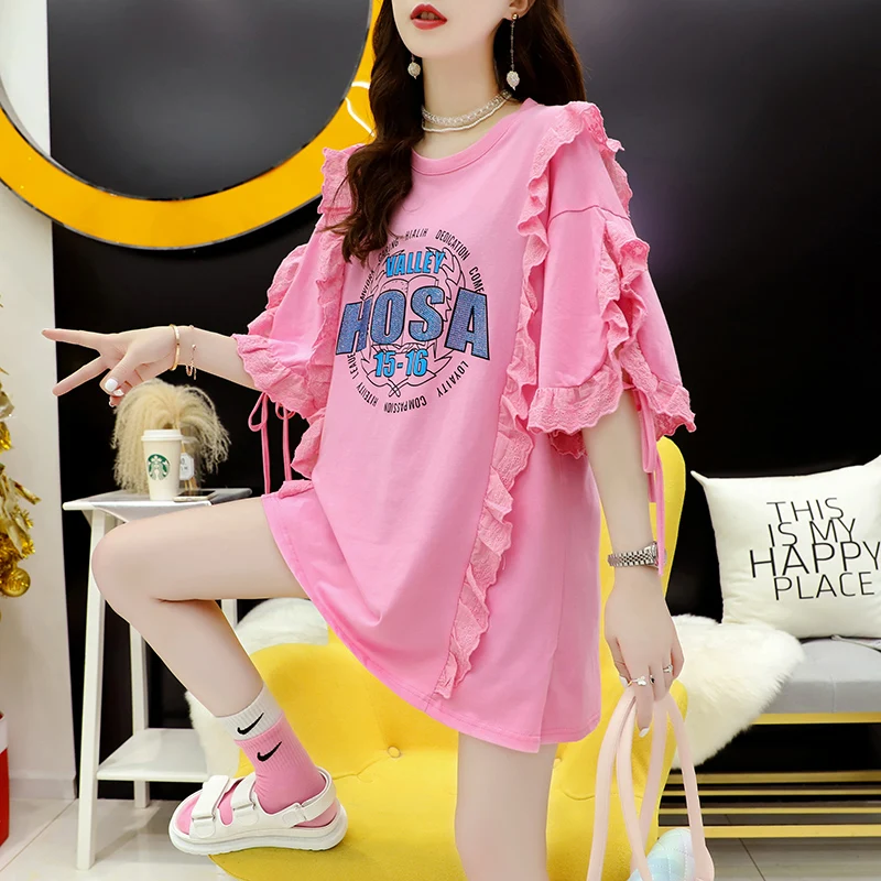 

Women's Oversized Casual T Shirt 2021 Summer Loose Short Sleeve Loose Thin Top Female Korean Round Neck Straight T Shirt
