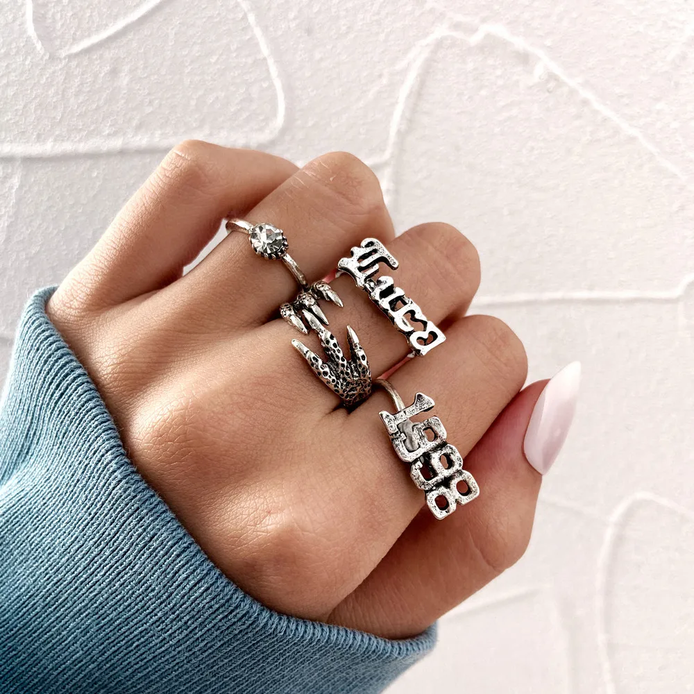 

Stylish Dragon Mother Claw 1998 Commemorate Rings for Women Hip Hop Vintage Zircon Old School Ring Sets Punk Party Jewelry New