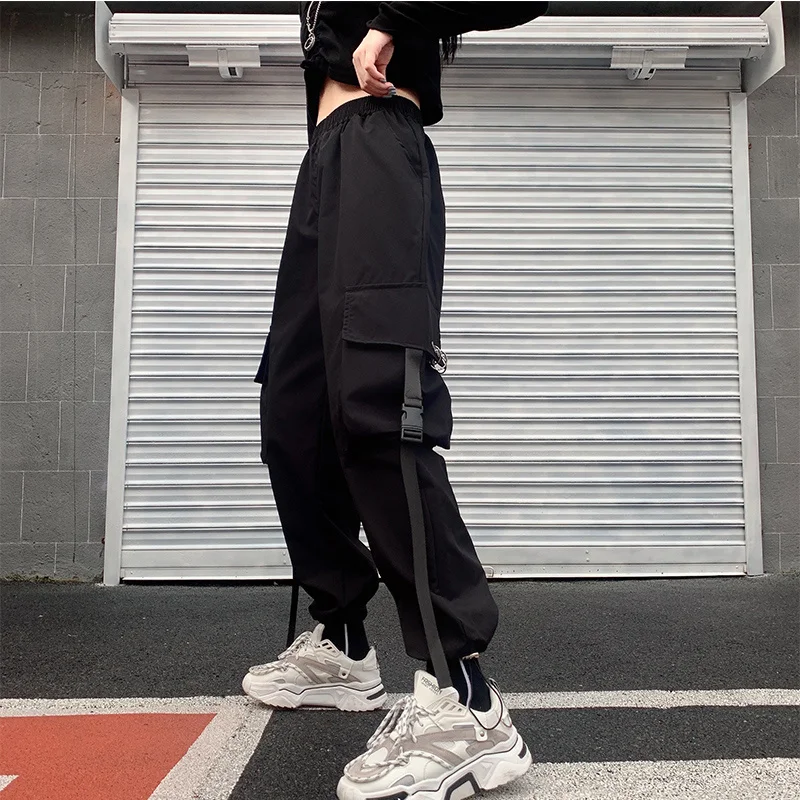 

Women 's Pants 2021 New Loose Korean Style Straight High Waist Slimming Sports Cargo Wide Leg Ankle Banded Kio