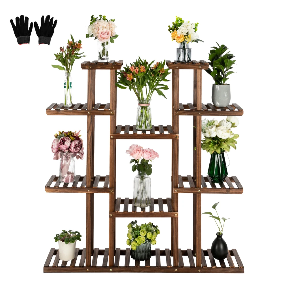 

Beautiful Potted Plant Flowers Rack 6-Story 11-Seat Indoor And Outdoor Multifunctional Carbonized Wood Plant Stand