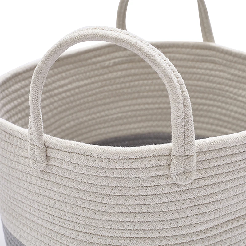 

Macrame Storage Basket with Handle Kids Toys Sundries Organizer Box Laundry Baskets Cotton Wire Woven Storage Bucket