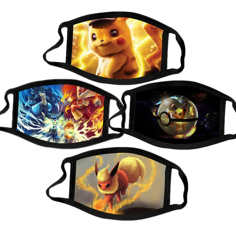 4 шт. с принтом Покемон Пикачу милым мультяшным в виде защитная маска для лица