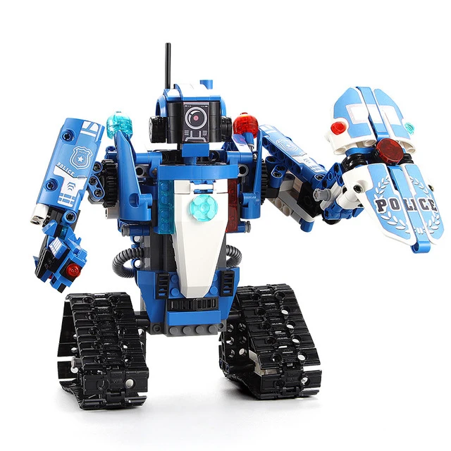Technic 2,4 Ghz rc трансформация гусеничный полицейский робот строительный блок со звуковым кирпичом полицейский автомобиль радиоуправляемые игрушки
