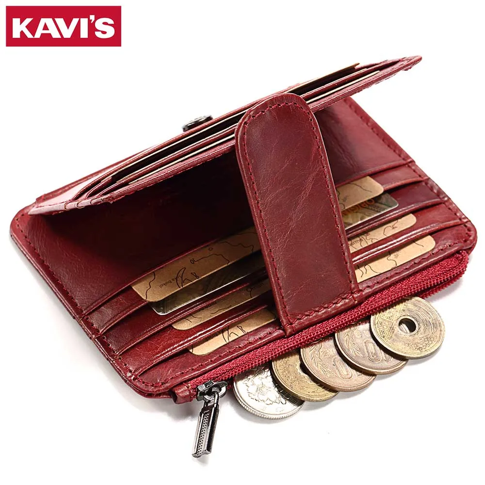 kavis brand genuine leather card holder capacity zipper female fashion men women id card wallets with coin purse slim and mini free global shipping