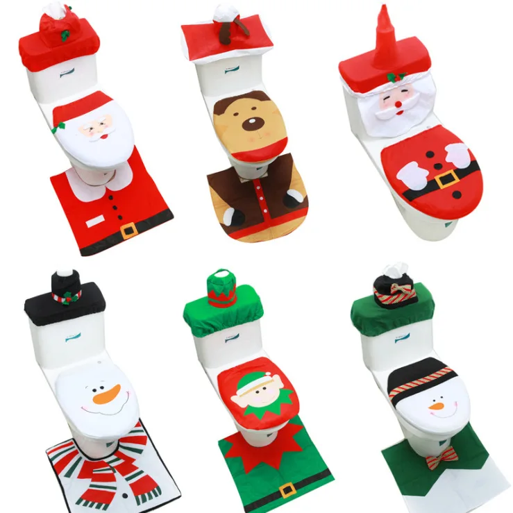 

3Pcs/set Christmas Closestool Cover Clothes Bath Floor Mat Santa Claus Toilet Seats Lid Tissue Cap for Home Bathroom Decoration