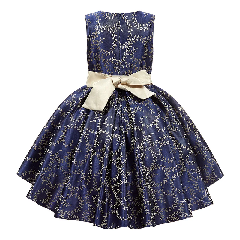 Платья для девочек с цветочным рисунком HT042 элегантное темно-синее детское