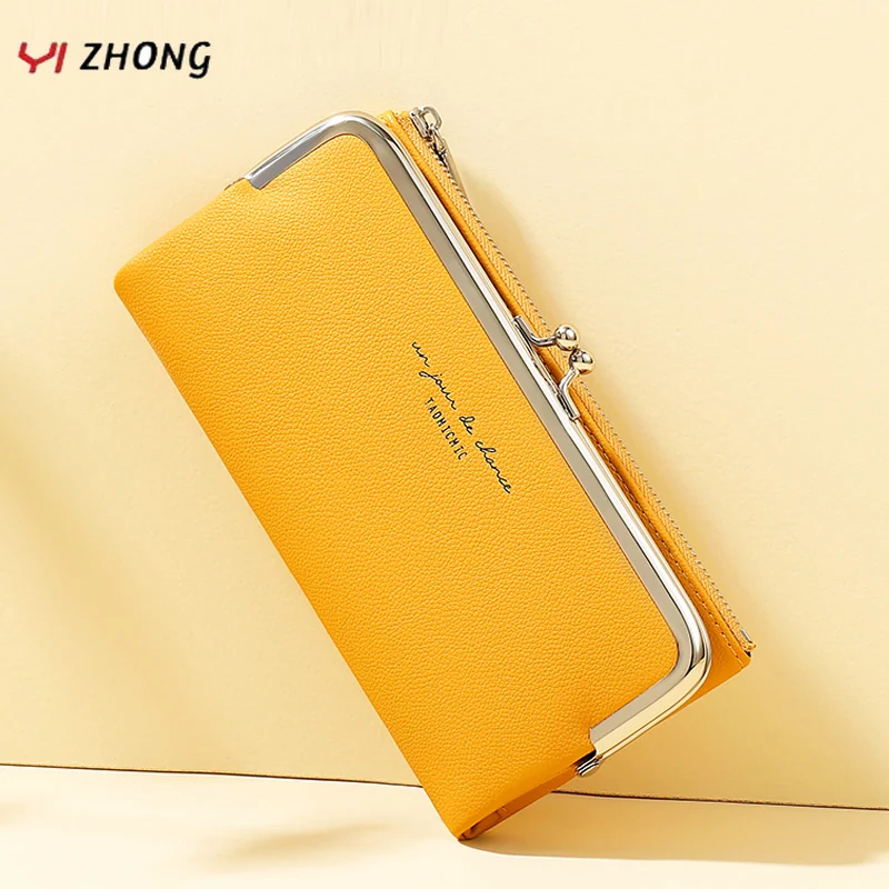 

YIZHONG Soft Leather Purses and Handbags Luxury Designer Large Capacity Card Holder Women Wallets Phone Pocket Student Purse