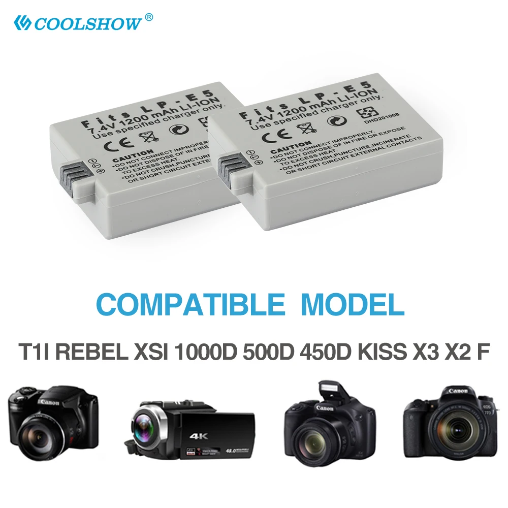 Аккумулятор LPE5 LP E5 1200 мАч для камер CANON EOS Kiss X3 X2 F Rebel T1i XS XSi 450D 500D 1000D аккумуляторы