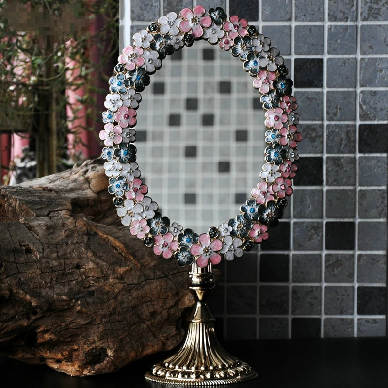 

Retro single-sided table mirror ornaments metal hand-painted desktop princess makeup mirror home decoration vanity mirrors