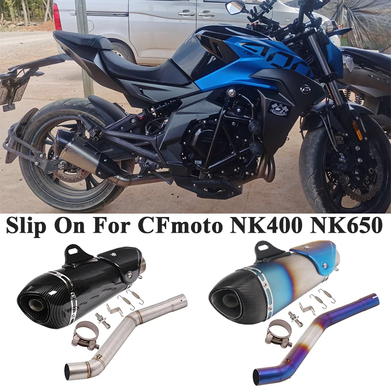 Slip On For CFmoto NK400 NK650 Motorcycle Exhaust Escape Silencer Modified Carbon Fiber Muffler DB Killer Middle Tube Link Pipe