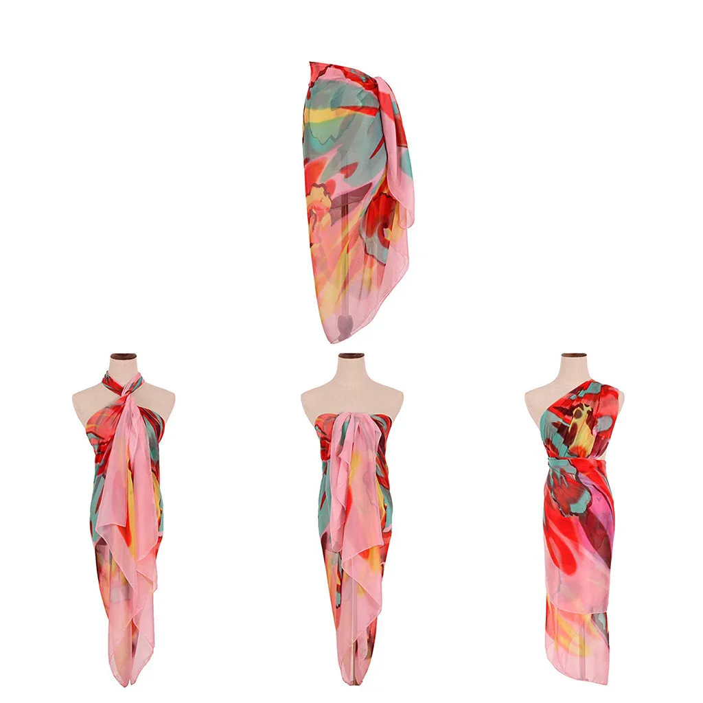 Женский шифоновый купальный костюм в богемном стиле Пляжное Платье-парео-шарф