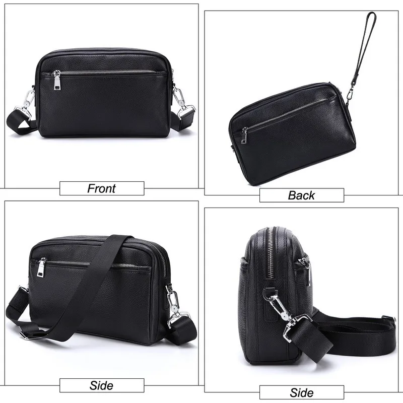 Men's Business Clutch Wallet Shoulder Bag Diagonal Leather Wrist Money Genuine Zipper |
