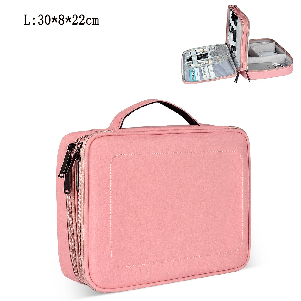 Pink-(L) Двухслойные цифровые аксессуары Сумка Многофункциональные наушники кабель для передачи данных мобильный жесткий u-диск электронный гаджет органайзеры для путешествий - Цвет: Pink-(L)