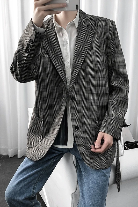 Новый модный клетчатый блейзер с длинным рукавом мужской пиджак классический