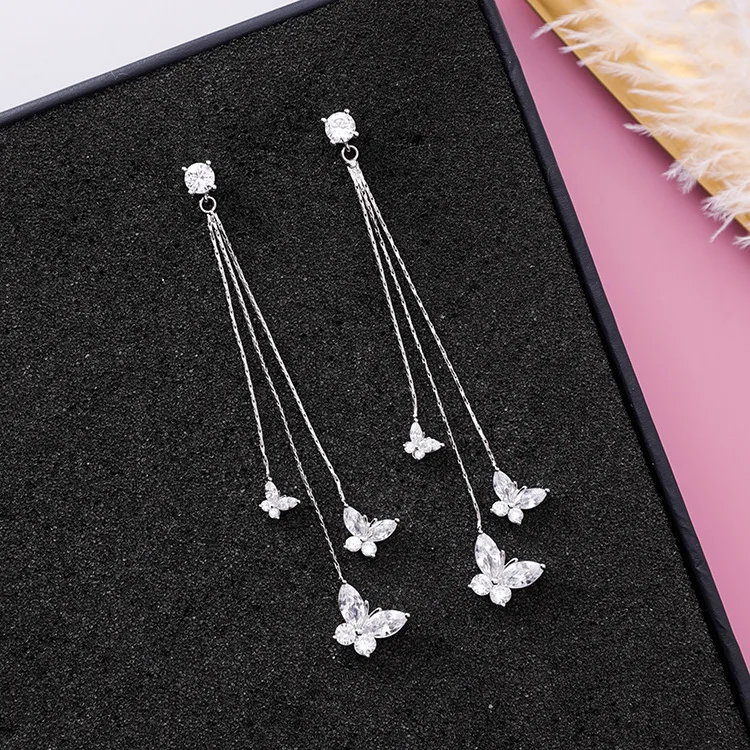 Универсальные серьги бабочки в Корейском стиле женские с цирконием простые