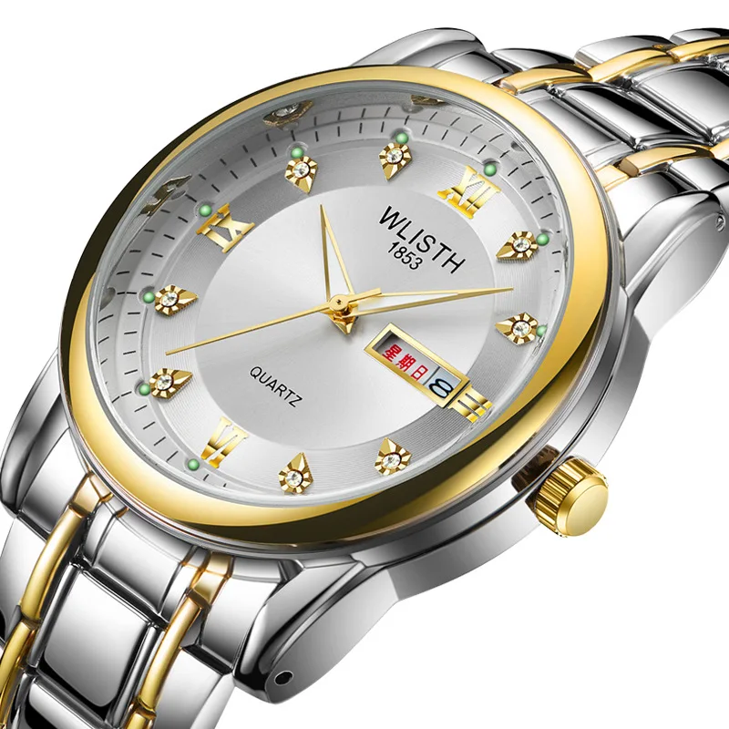 

Men's watch waterproof men's watch steel belt watch double calendar quartz watch retro watch