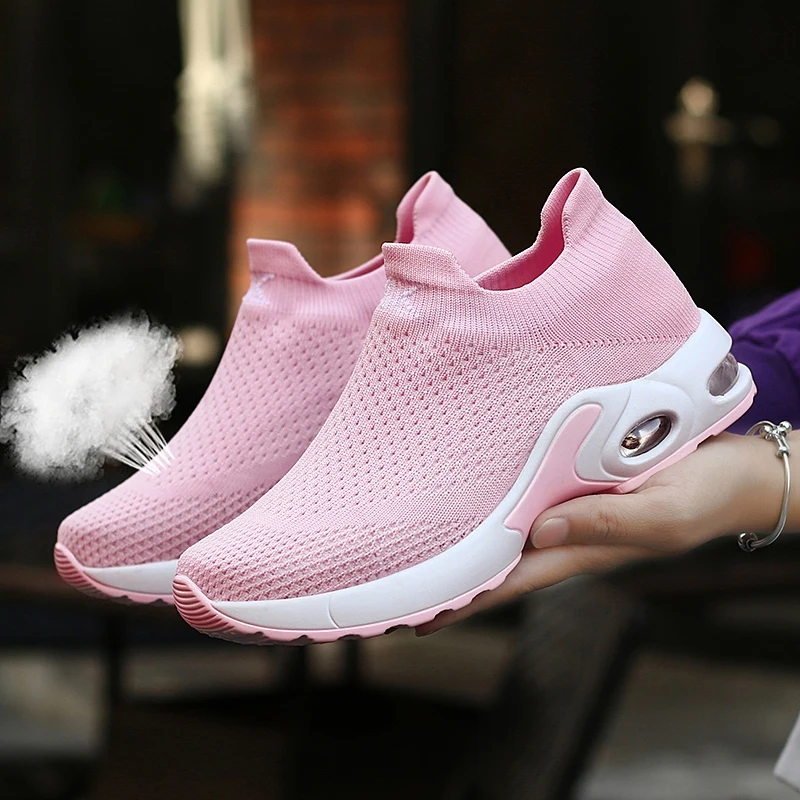 Women Running Shoes Breathable Air Cushion Sneakers Woman Height Increasing Platform Sock Sports Trainers