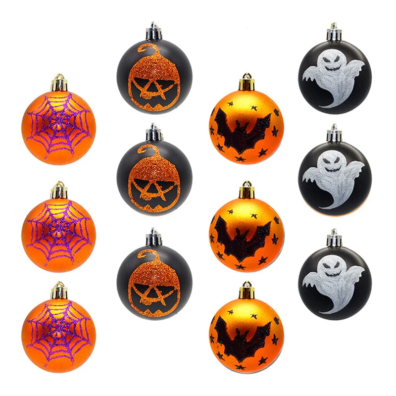 

12Pcs Halloween Krans Bal Onbreekbaar Opknoping Ornamenten Bat Pompoen Ghost Spider 'S Web Druppels Decoraties Feestartikelen