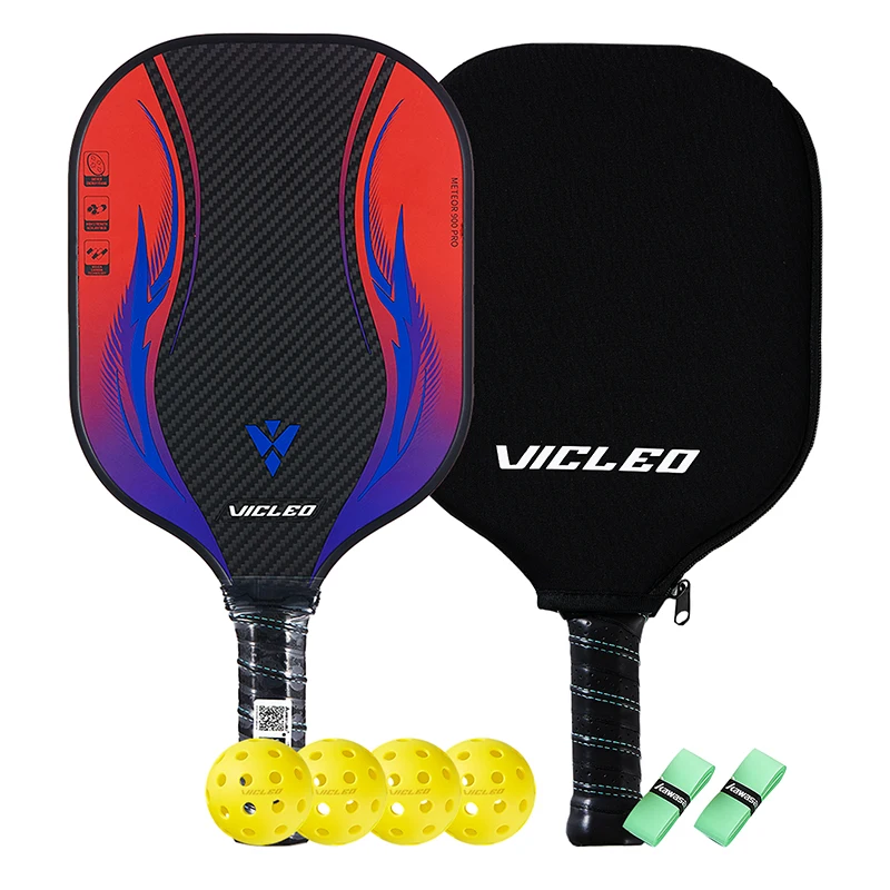 VICLEO Pickleball Paddle Set Carbon Fiber PE Honeycomb Core Rackets (2 Pickleball rackets+4 Balls+2 Sweat absorbent+1 Cover bag）