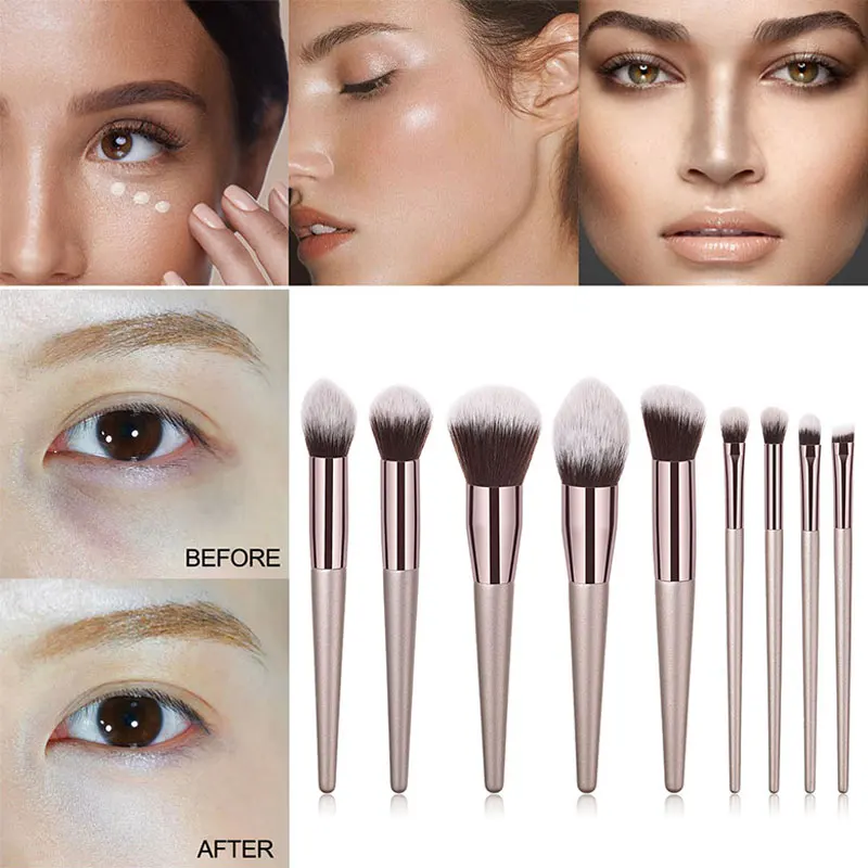 

Champagne Makeup Brushes Set For Cosmetic Beauty Supplies 4/9/10 Pcs Makeup Brush As Your Order Blush Kabuki Blending Brush
