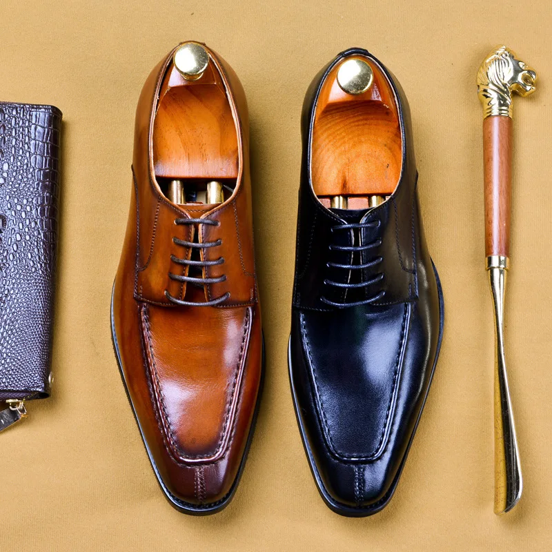 Мужская Деловое платье черного/коричневого цвета кожаная обувь на шнуровке