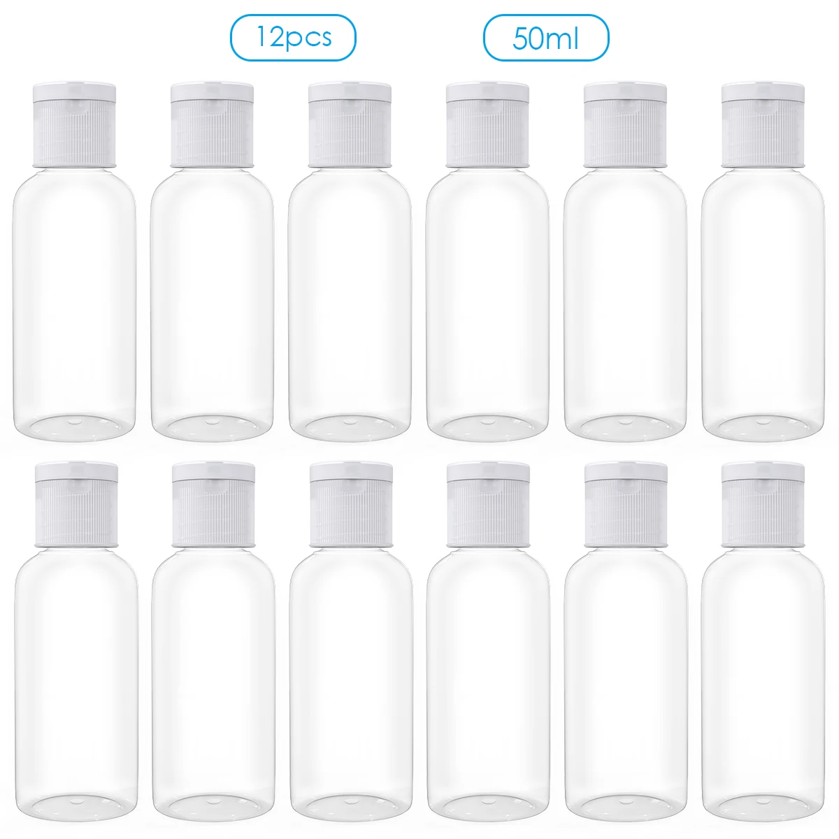 

12pcs 50ML Empty Travel Bottles Portable Transparent Refillable Plastic Bottle Suitable For Toner Cosmetic Shampoo Shower Gel