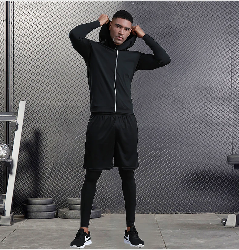 

New Reflective Sports Suit Men Running Set Jogging Basketball Underwear Sportswear Gym Tights Running Tracksuit Training Clothes