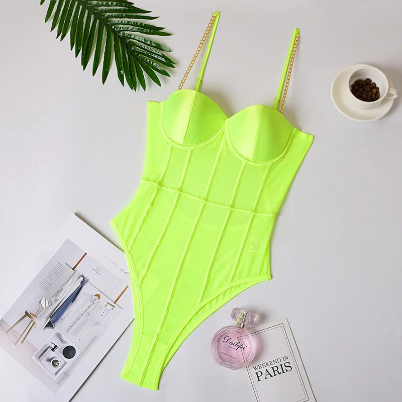 women's sexy fluorescent color perspective fishnet lace underwear Teddy bodysuit steel ring gathered one-piece bra set | Женская