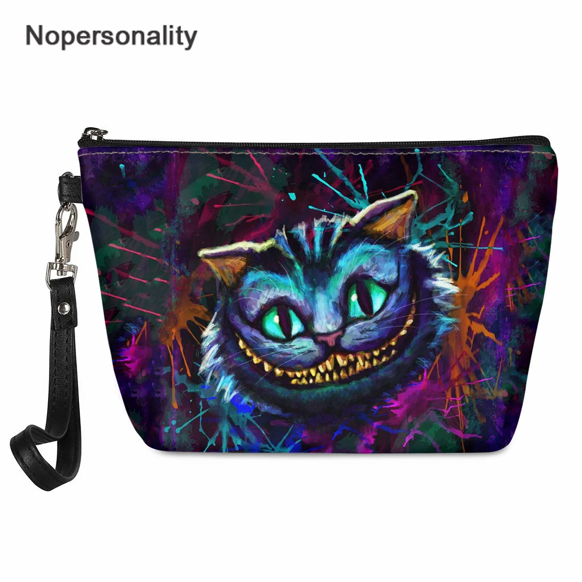 

Nopersonality Woman Cosmetic Bag Cheshire Cat Print Brand Makeup Zipper Pouch Portable Traveling Lipsticks Bags Halloween Gift