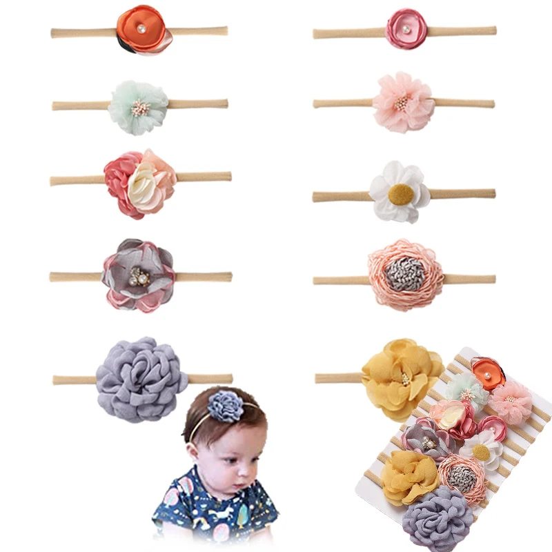 

Baby Girls Headbands Flower Hairbands Soft Nylon Elastics Hair Bows Handmade Floral Hair Accessories for Infant Toddlers