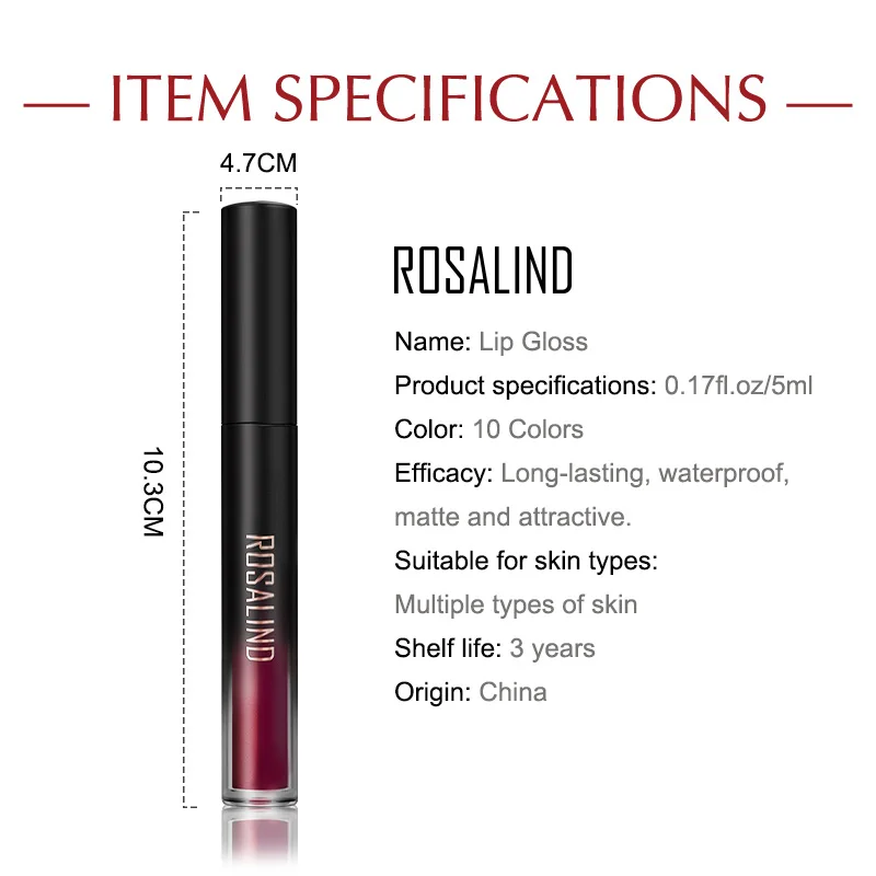 

ROSALIND Cosmetics Matte Lip Gloss Red Lip Matte Long Lasting Full Professional Makeup Lipstick Gloss Waterproof Cosmetics