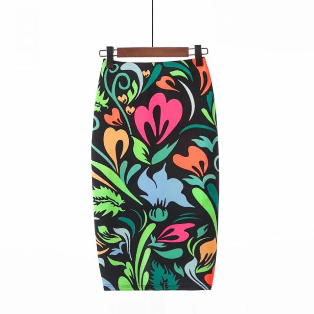 Винтажная Женская юбка карандаш с цветочным принтом модная женская облегающая в