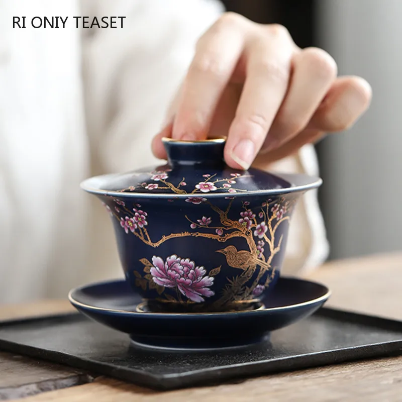 

Palace Luxury Enamel Ceramic Gaiwan Teacup Hand Painted Flower Pattern Tea Tureen Travel Tea Bowl Home Teaware Drinkware 150ml