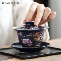 palace luxury enamel ceramic gaiwan teacup hand painted flower pattern tea tureen travel tea bowl home teaware drinkware 150ml