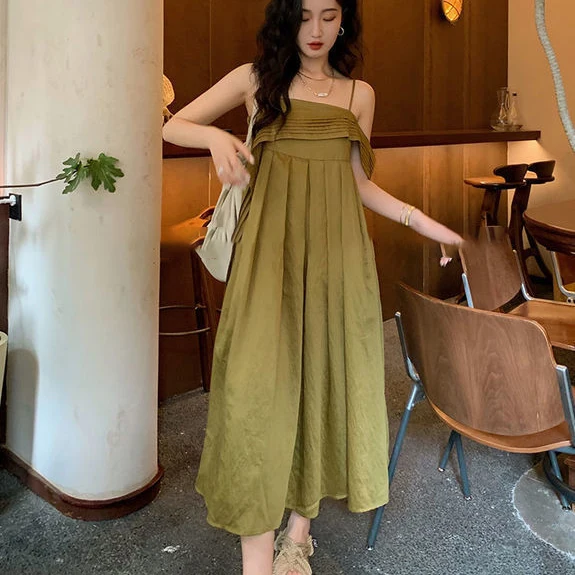 

Skirt Summer 2021 New French Retro Sling Dress Design Sense Long dress Trend dresses for women party Polyester Casual