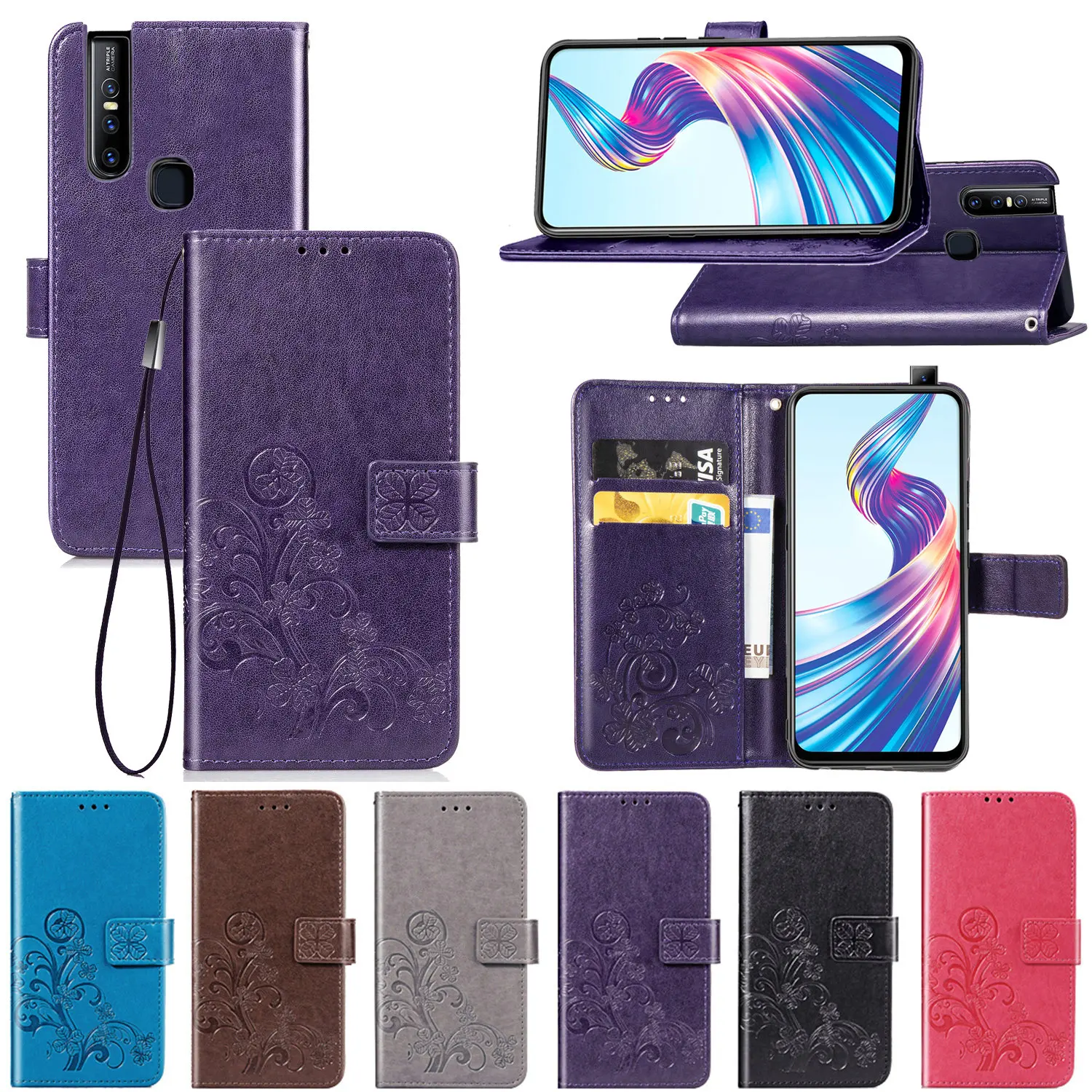 Роскошный флип кошелек из искусственной кожи чехол для телефона Vivo V15 с магнитным