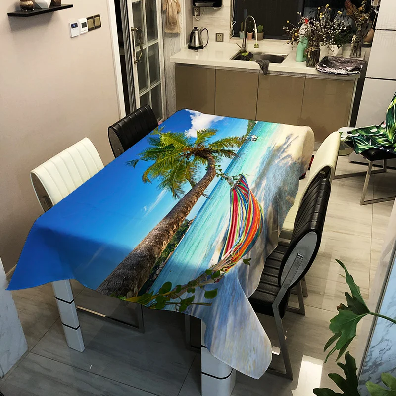 

Printed color holiday seaside washable decorative household waterproof tablecloth