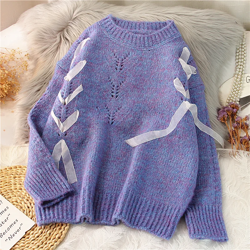 

Coarse Yarn Knitted Women Sweater Pullovers Winter New 2021 O-Neck Long-Sleeved Solid Female Pulls Outwear Tops