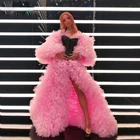 Розовые оборки Многоуровневое Пышное халаты; Платье с фатиновой юбкой с длинной юбкой одевать на день рождения платья Для женщин Vestidos размера плюс ШИК с фатиновой юбкой