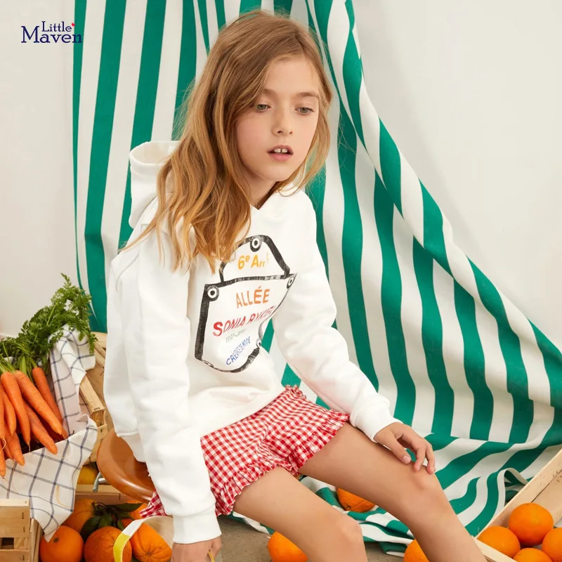 

Little maven Baby Girls Hoodie Clothes White Cotton Fashion Sweatshirt Spring and Autumn for Kids 4 to 7 year