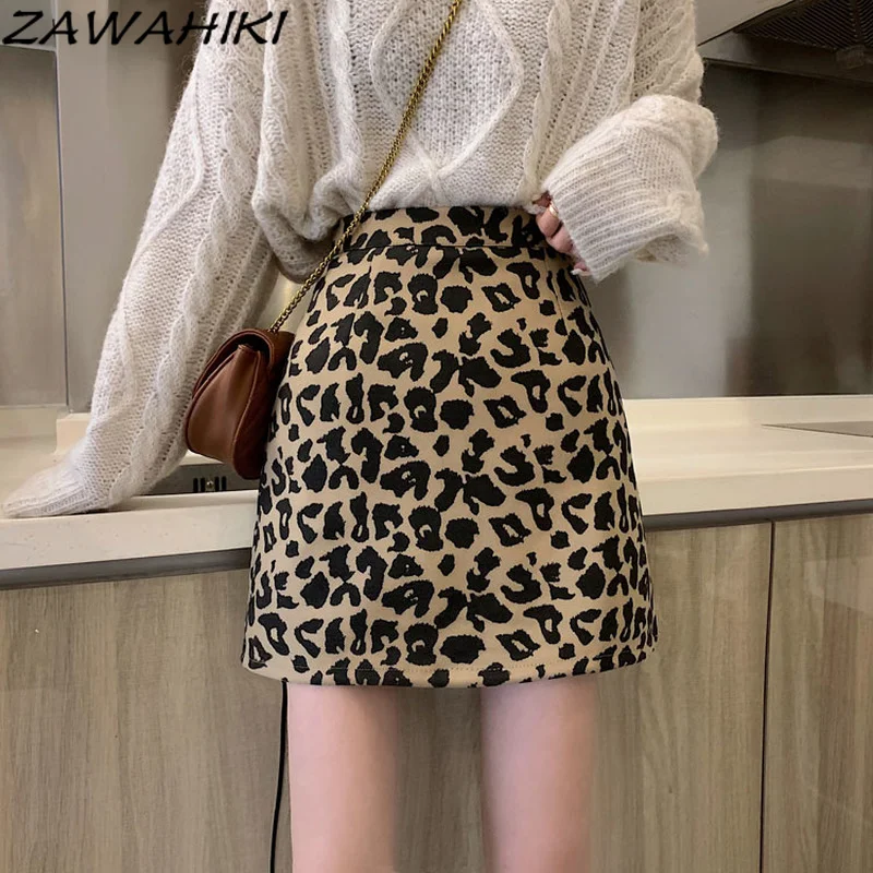 

Юбка zawhiki с леопардовым принтом женская на весну и осень, трапециевидная юбка с завышенной талией в новом стиле, облегающая сексуальная модн...