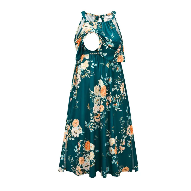 

Летние платья для беременных без рукавов 2022 зеленое Цветочное платье для кормящих матерей для беременных женщин платье для кормящих матере...