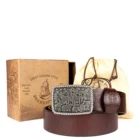 Ремень Великоросс Питерский на бляхе автомат, с подарочной коробкой.