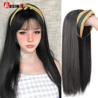 aosi long straight headband wig christmas clip in hair extensions synthetic fake hairpiece black natural hair for women girl