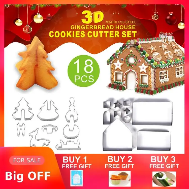 18 шт. 3D пряничный домик из нержавеющей стали Рождественский сценарий набор