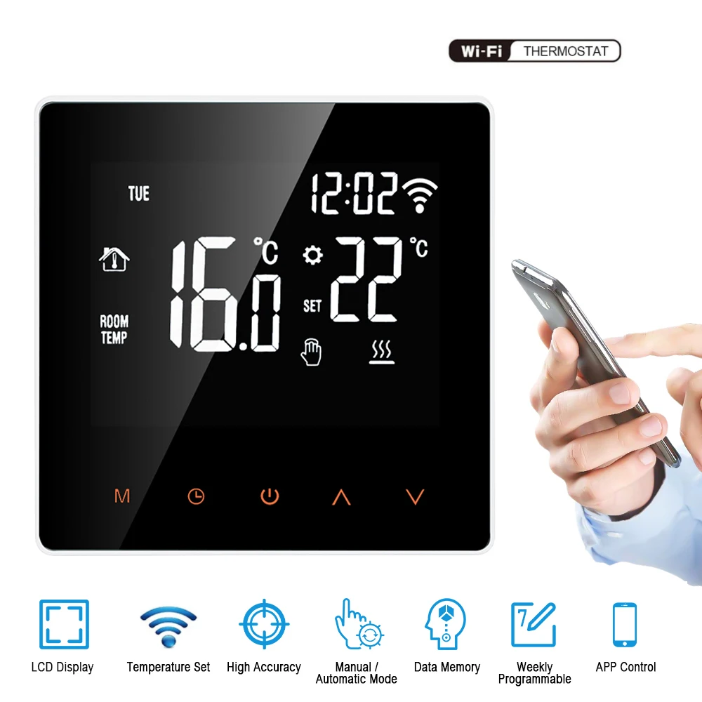 

WiFi Smart Thermostat LCD Touch Screen Electric Floor Heating WaterGas Boiler Temperature Remote Controlle for Google Home,Alexa