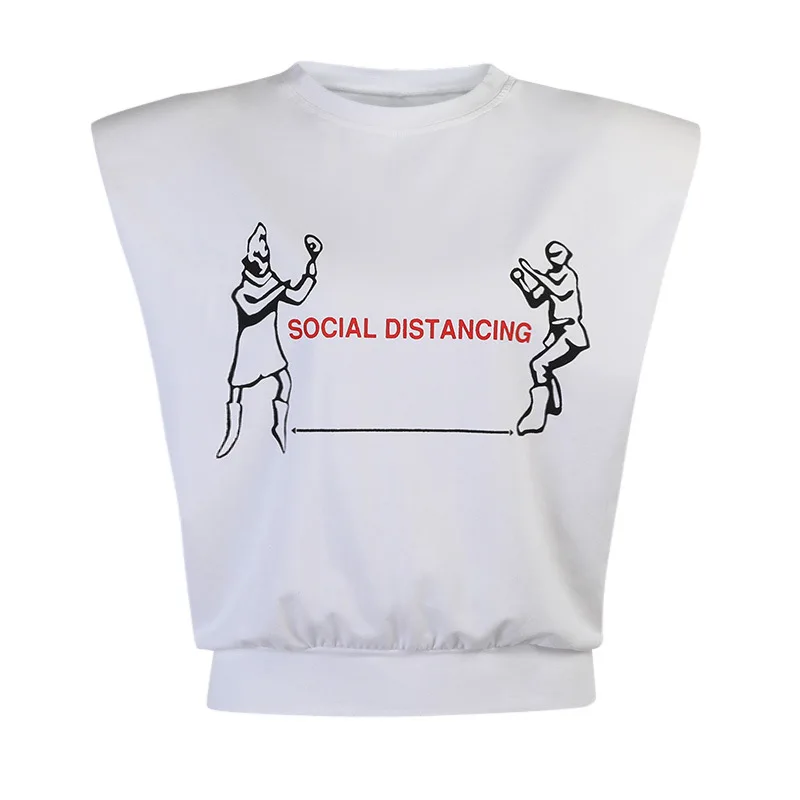 

Women Summer Loose Slim Tank Top Sleeveless Shoulder Pads Vest Round Neck T-Shirts Female Fashion Clothing New Ladies Base Tops