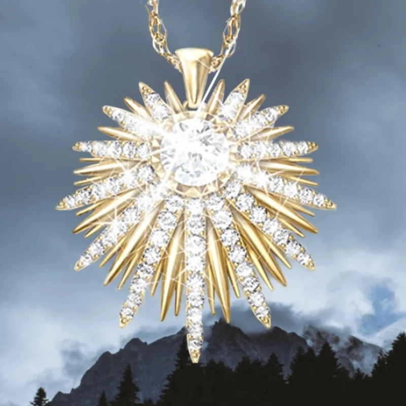 

New Fashion Popular Creative Sun Flower Zircon Pendant Bride Romantic Wedding Accessories Charm Jewelry Valentine's Day Gift