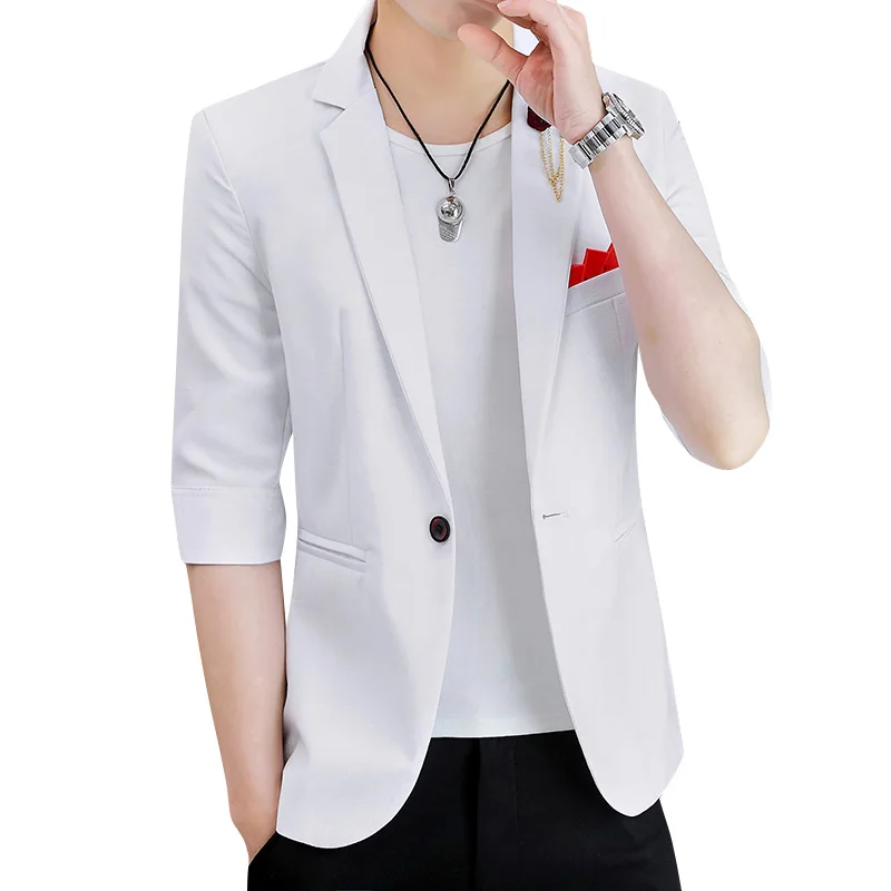 

Summer middle sleeve suit male Korean version slim seven minute sleeve small suit handsome casual thin coat half sleeve coat tid